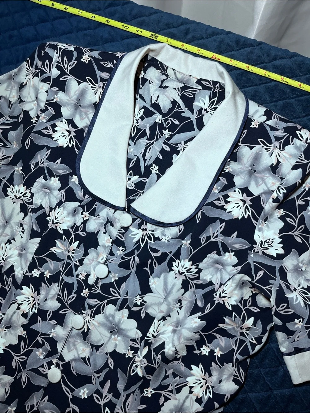 Women's Blue & White Floral Two Piece Set - Button Down Shirt + Loose Fit Pants